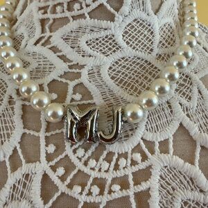 Elegant Silver Pearl Necklace with Monogram